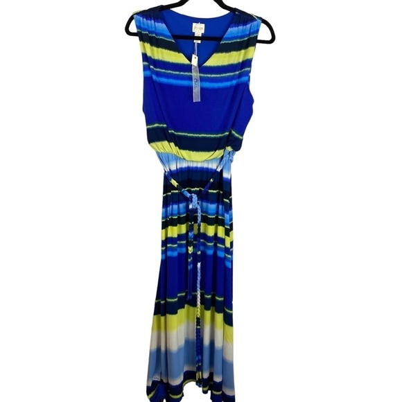 CHICO'S NEW Washed Stripe Kristi Maxi Dress Size Large (Chico's 2) V-Neck Lined - Picture 5 of 14